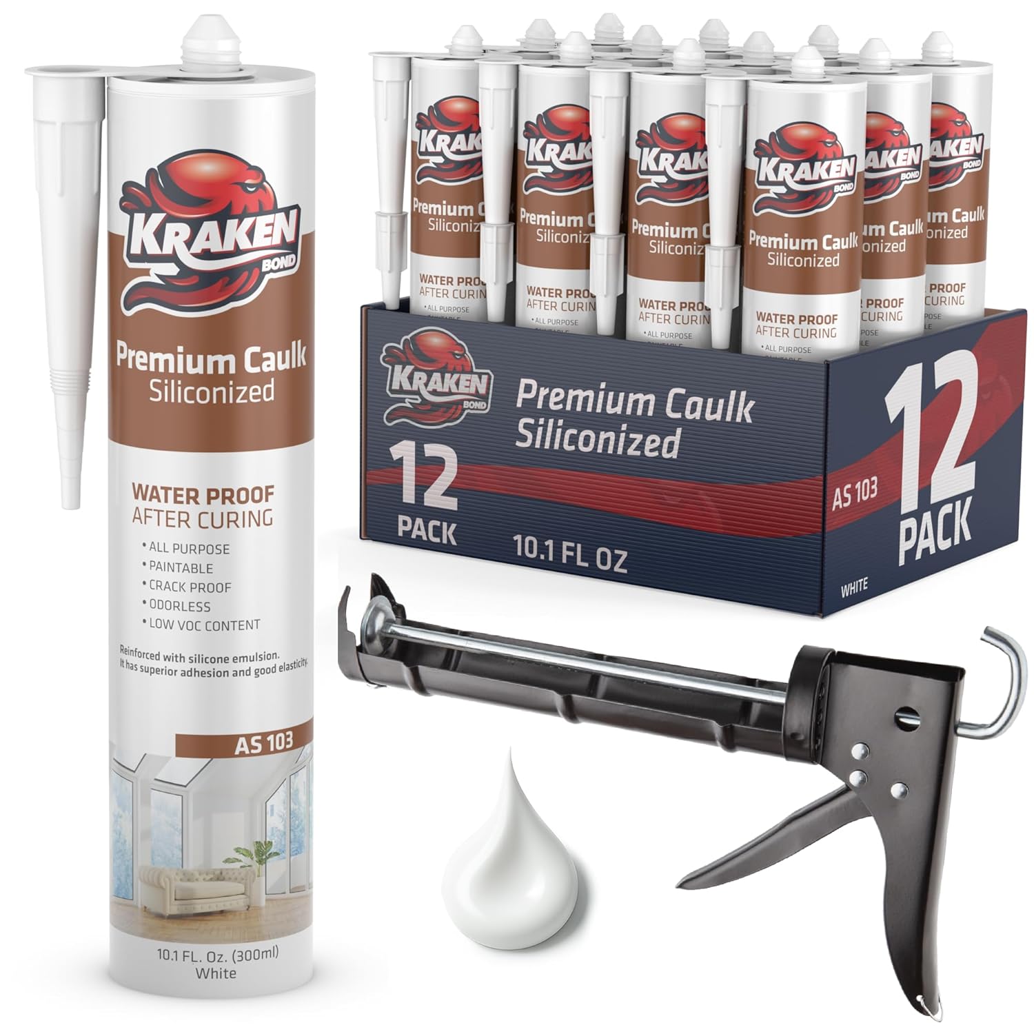 Kraken Bond Acrylic Latex Caulk - Waterproof and Odorless