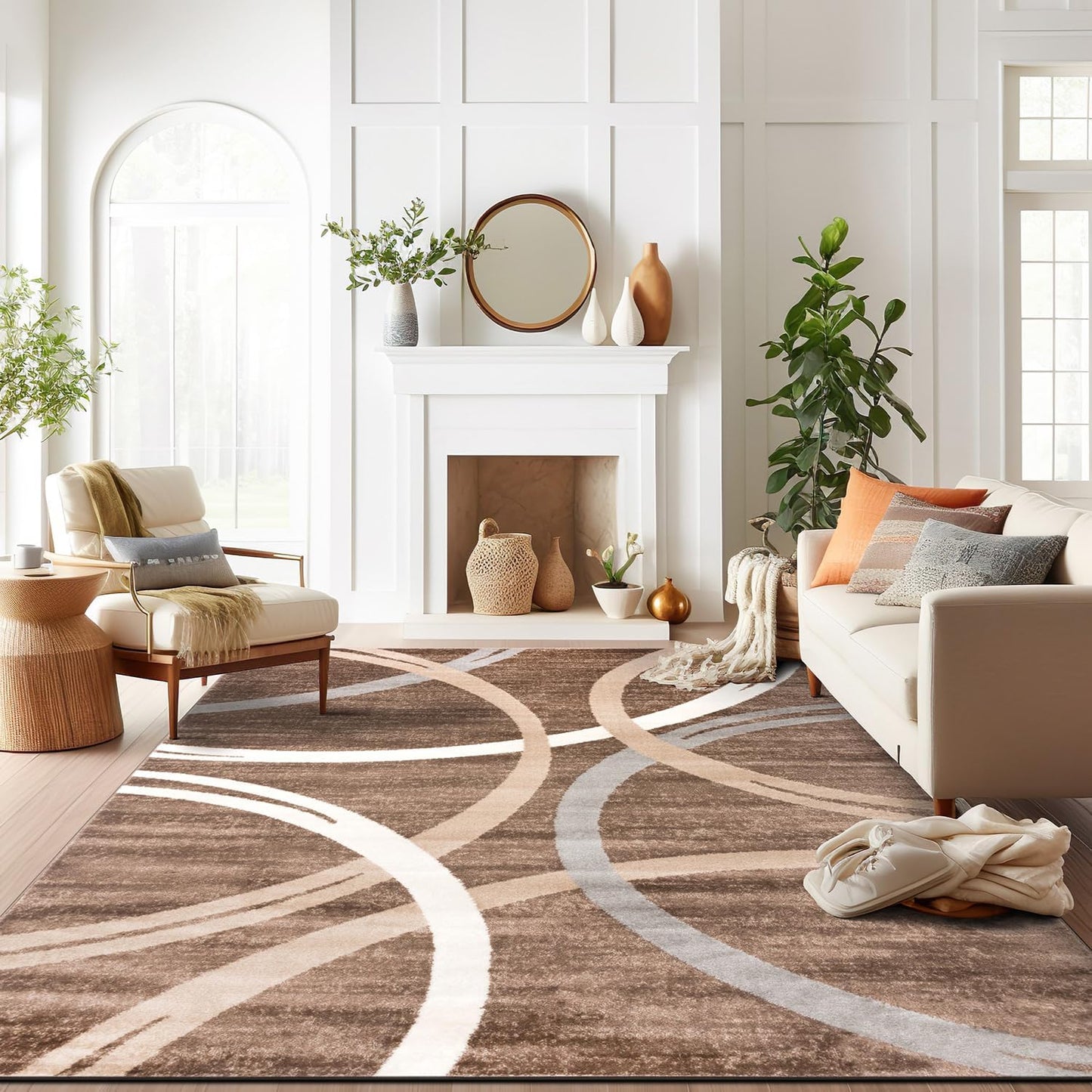Rugshop Modern Wavy Circles Design Area Rug for Any Room