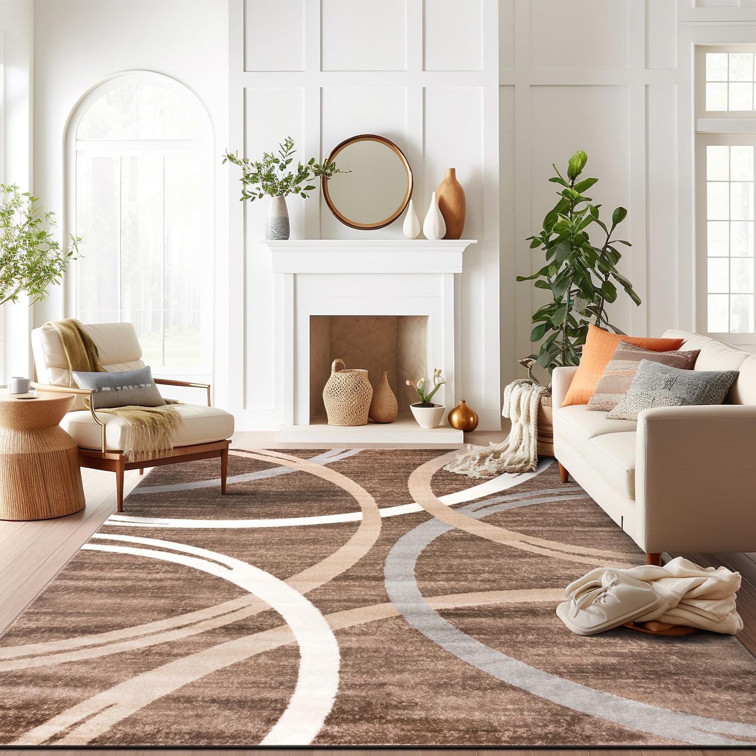 Rugshop Modern Wavy Circles Design Area Rug for Any Room
