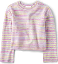 Girls Long Sleeve Crew Neck Pullover Sweater - Cozy Rainbow Stripes