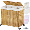 Greenstell Laundry Hamper with Wheels and Lid - 130L Divided Organizer