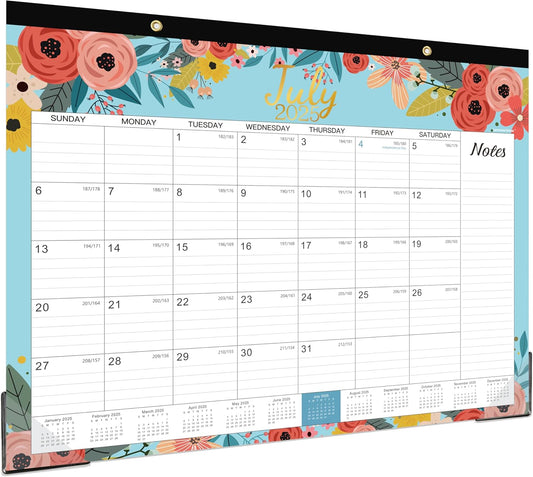 Large 18-Month 2025-2026 Desk Calendar - Blue Floral