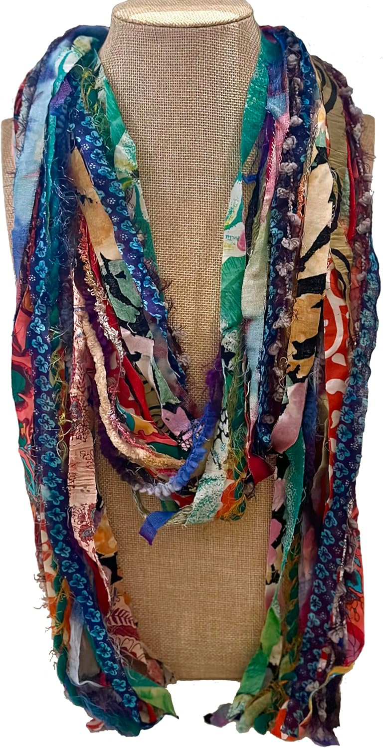 Handmade Multi Strand Recycled Fabric and Yarn Cowl Scarf
