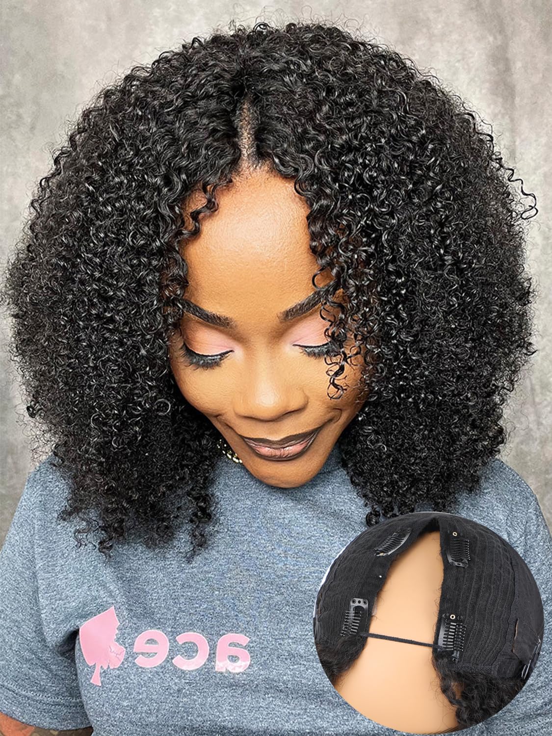 ISEE V Part Human Hair Kinky Curly Wig for Black Women