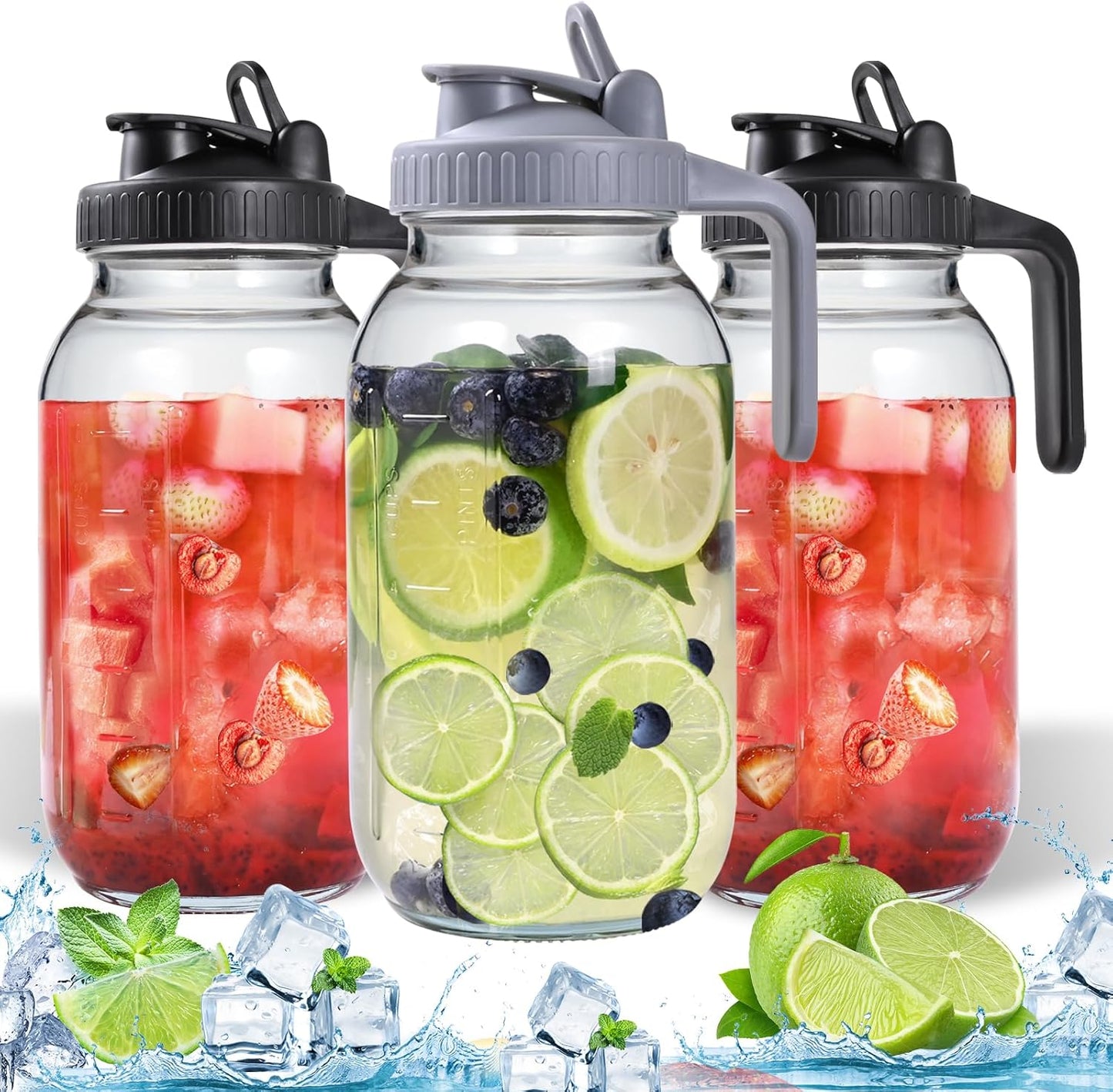 3 Packs 64OZ Glass Pitcher with Lid for Cold Brew and More
