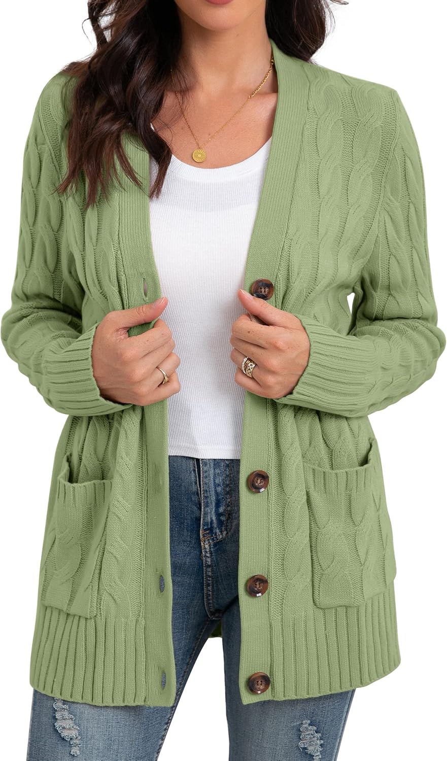 GRECERELLE Women's Long Sleeve Loose Knit Cardigan Sweater
