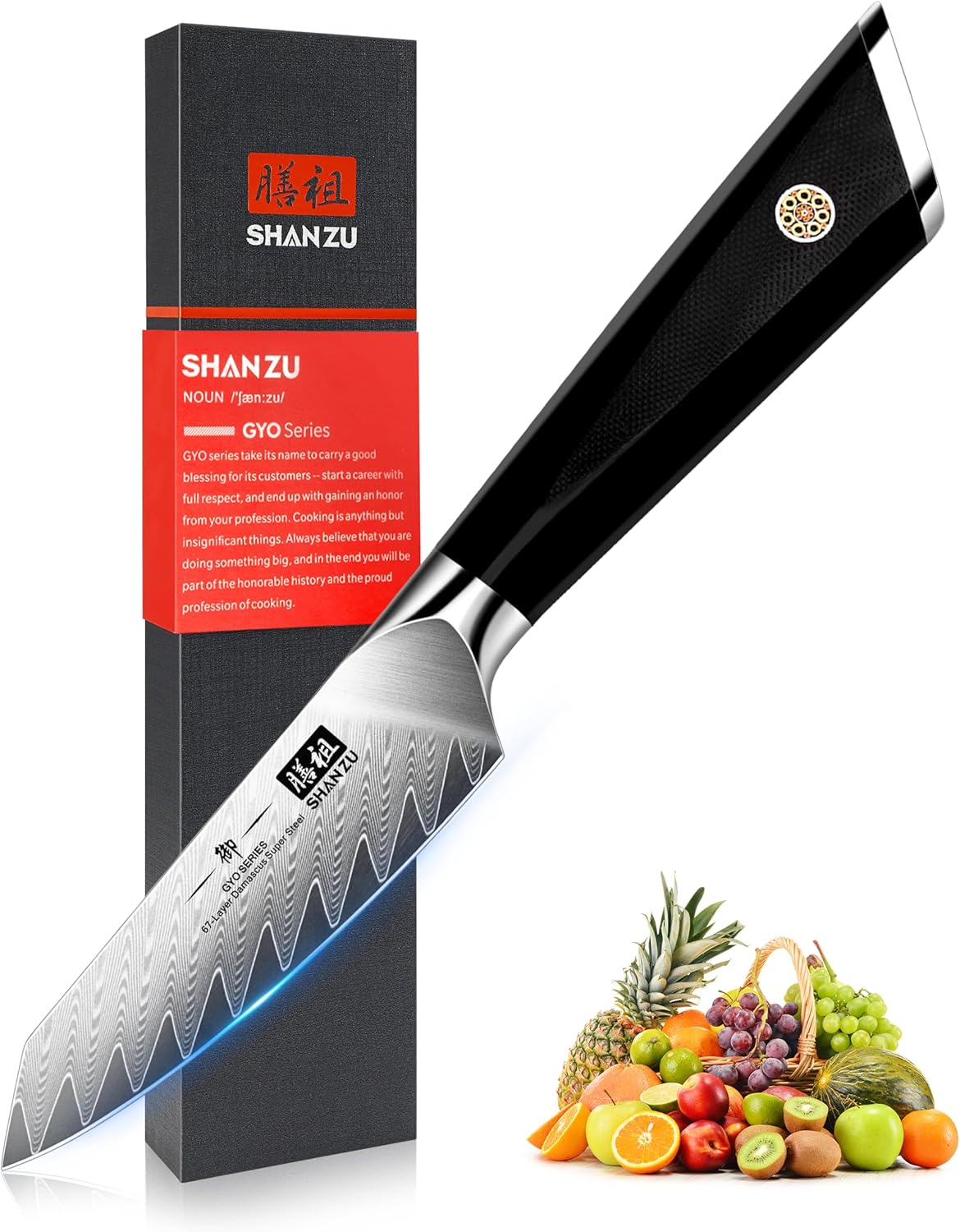 SHAN ZU Damascus Paring Knife - 4 Inch Professional Kitchen Knife