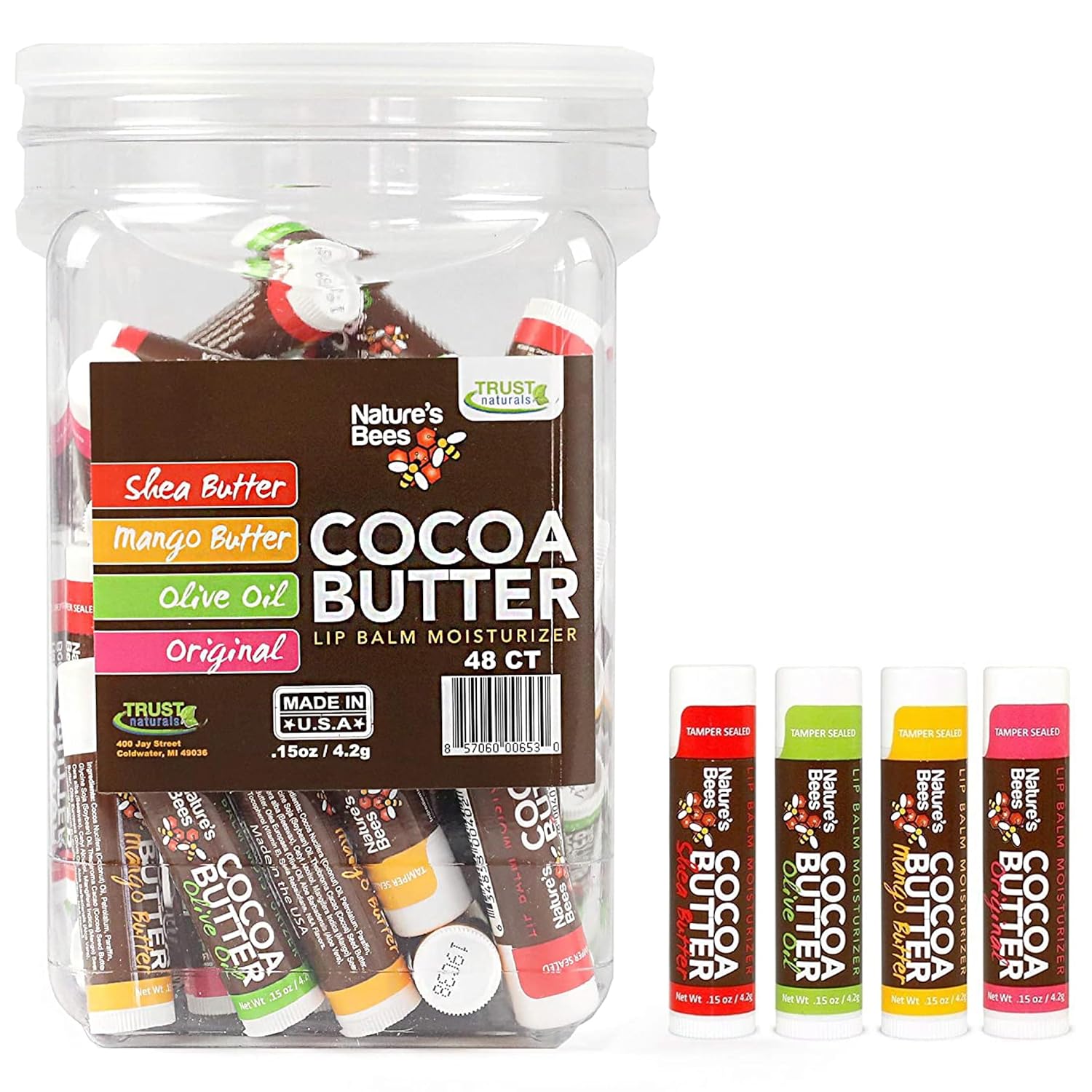 Nature's Bees Cocoa Butter Lip Balm Tubes Set for Moisturizing