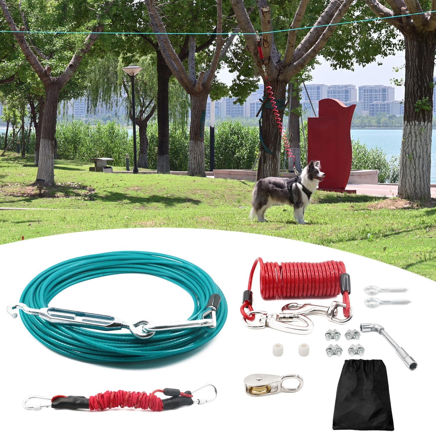 150FT Dog Run for Yard Heavy Duty with Tangle-Free System