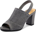 Women's Knit Chunky Block High Heels Slingback Open Toe - 3 in Heel
