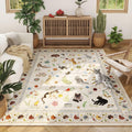 Rugcomf Living Room Rug 5x7 - Machine Washable Floral Cat Design