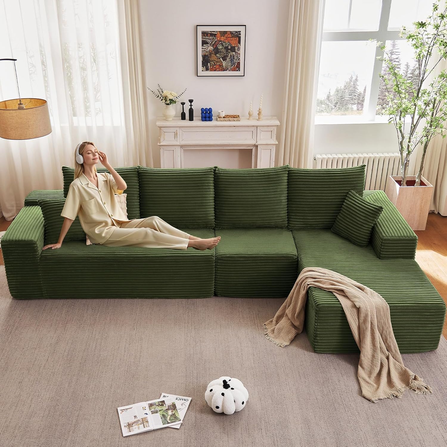 135 Inch Cloud Sectional Couch with L-Shape Chaise for Comfort