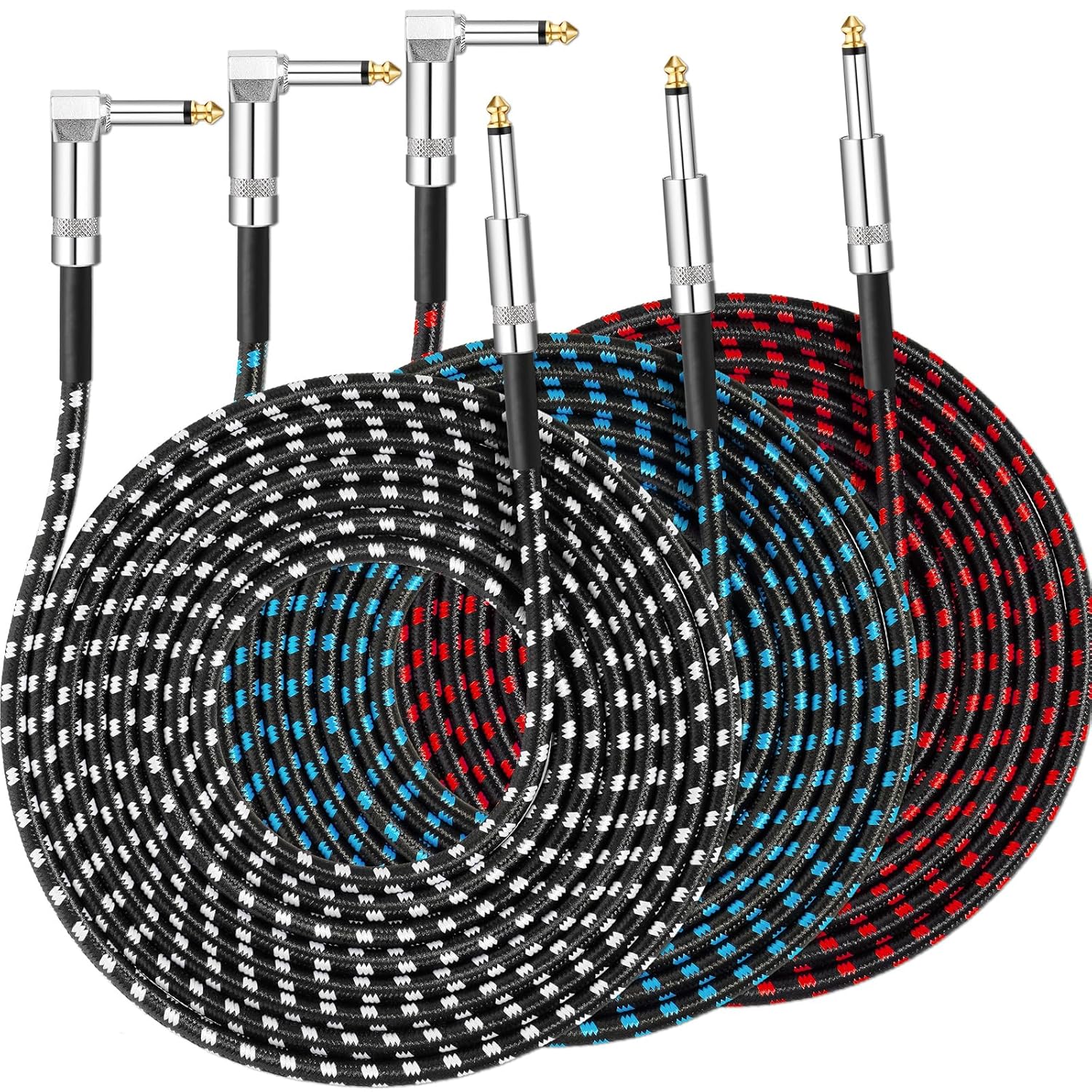 Premium 10ft Braided Guitar Cables x3 - Durable & Tangle-Free