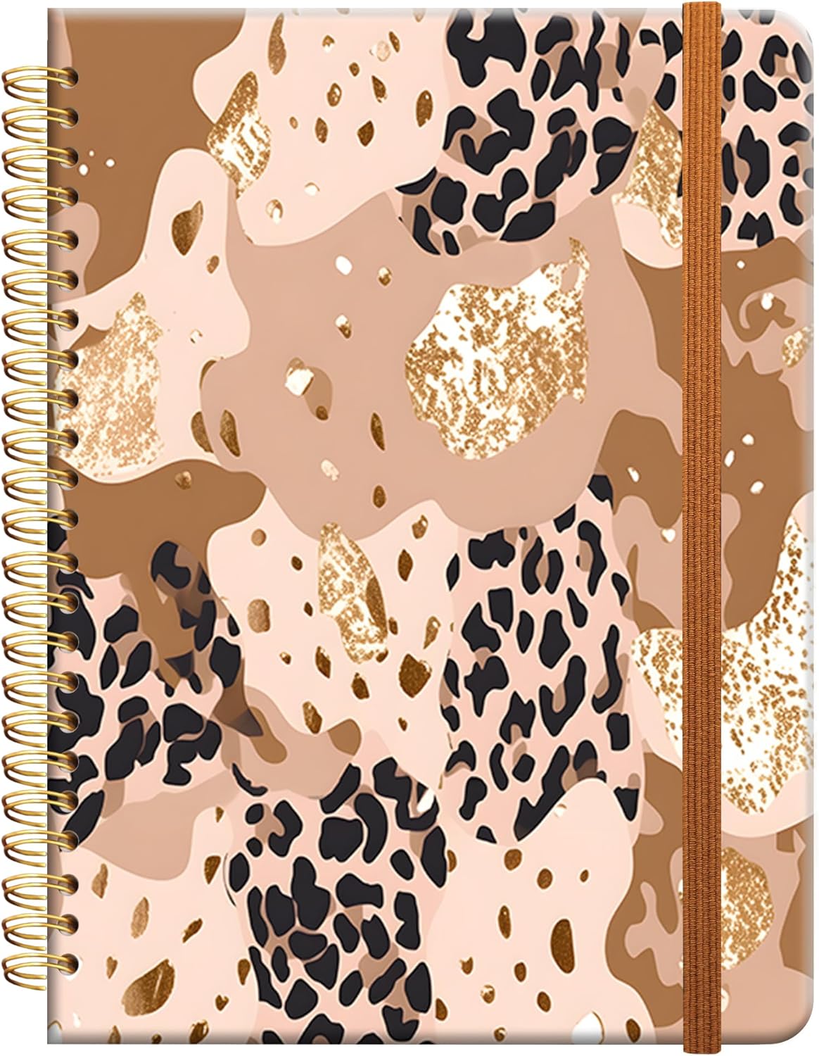 Chic A5 Ruled Spiral Notebook, Premium Paper, Perfect for School, Office, Home - Rose Gold Leopard - ZHIZHEND