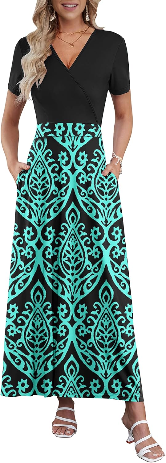 AUSELILY Maxi Dresses for Women with Pockets and Floral Print