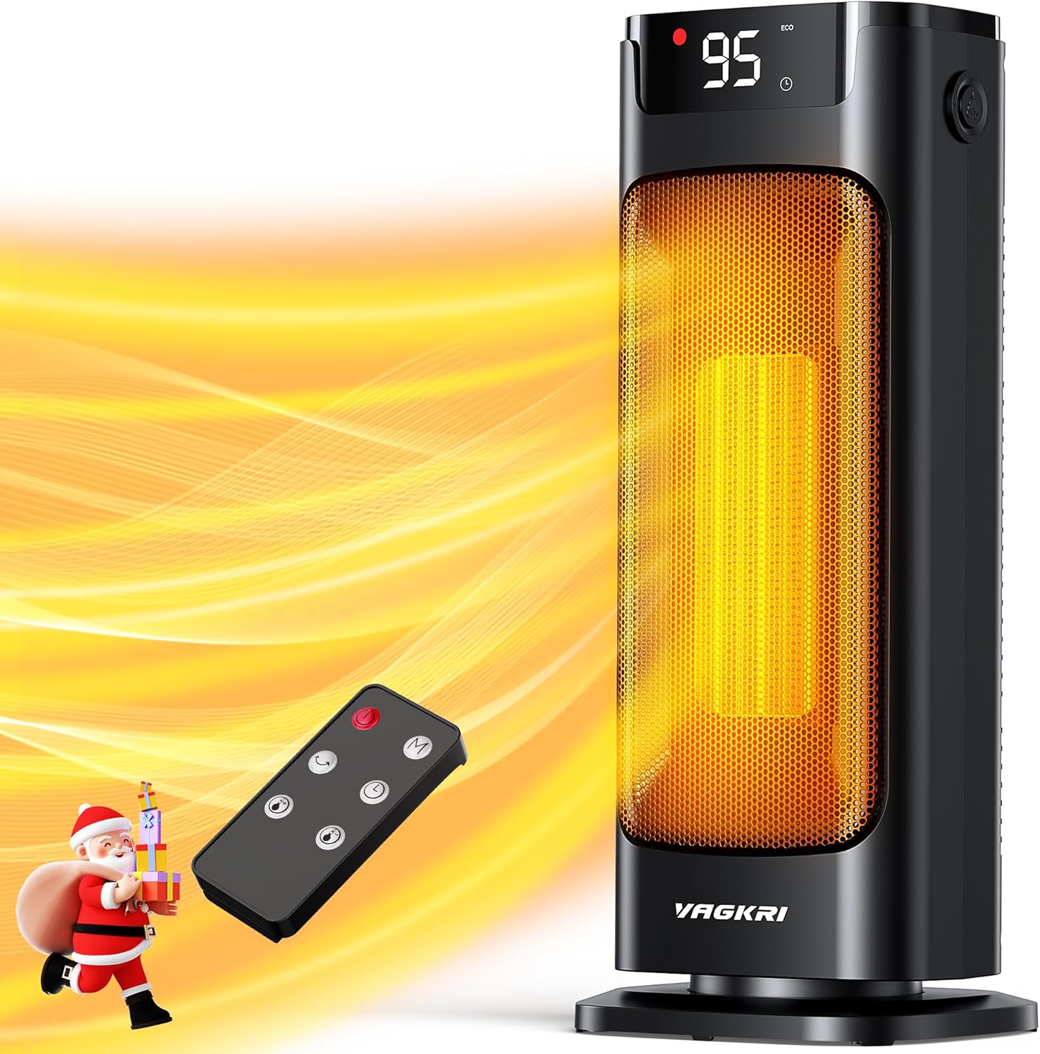 VAGKRI 1500W Fast Ceramic Heater - Remote Control, 3 Modes