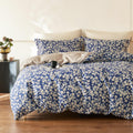 Navy Floral Cotton Comforter Queen Size 3PC - Lightweight Reversible