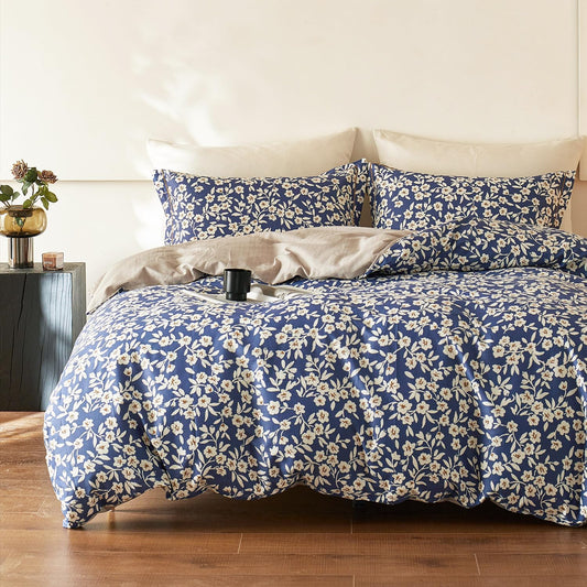 Navy Floral Cotton Comforter Queen Size Set with Elegant Design