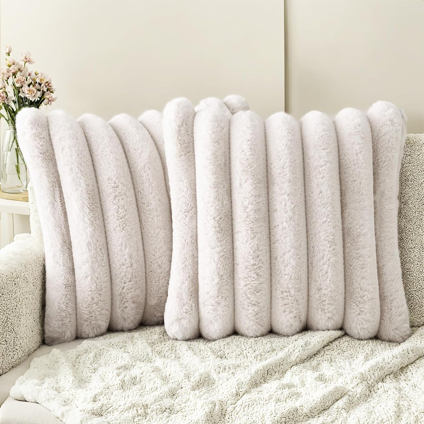 HAUSSY Faux Fur Throw Pillow Covers for Cozy Home Decor