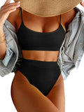 High Waisted Tummy Control Ribbed Bikini Crop Top Set - Flattering