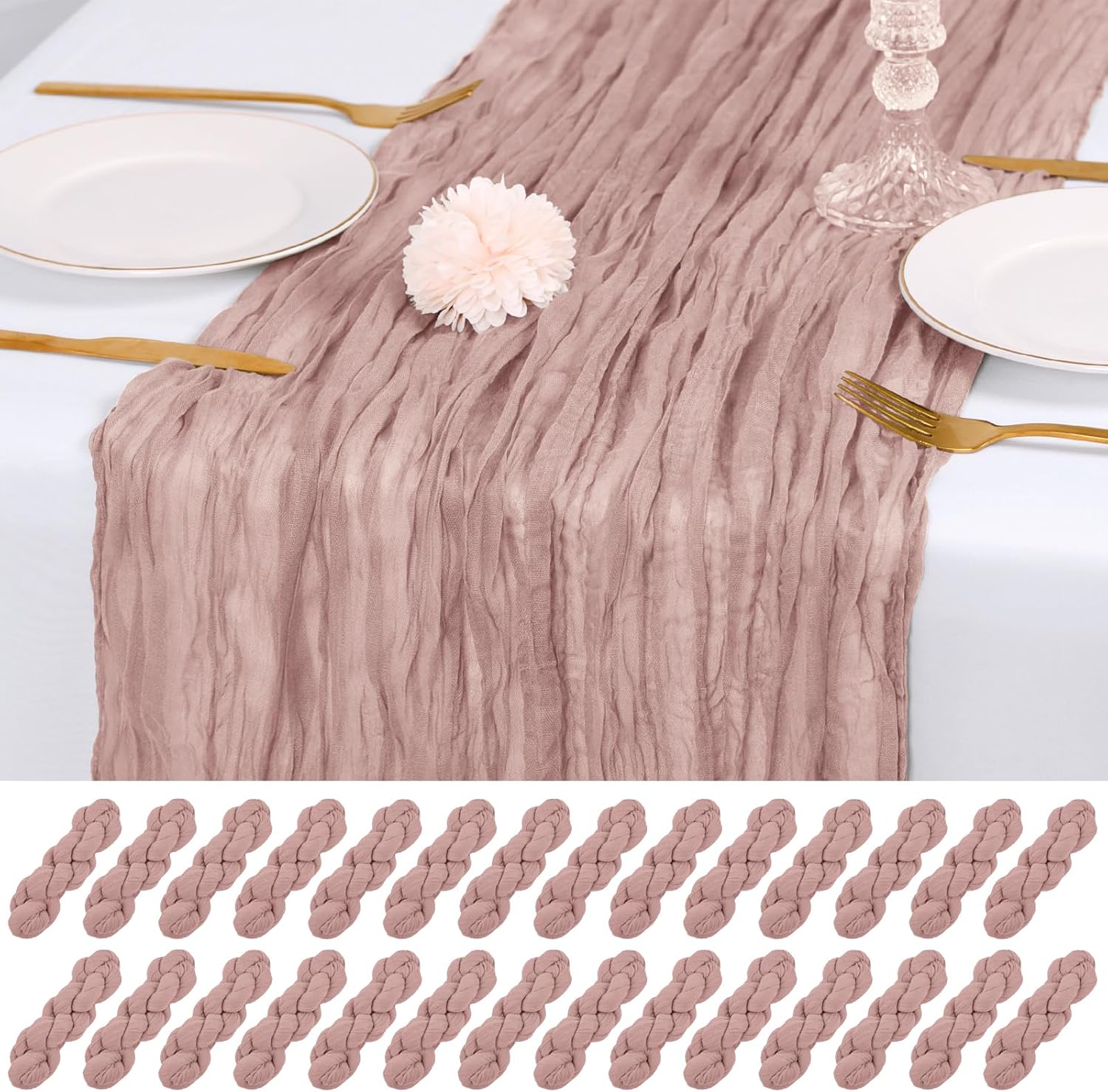 28 Pack Dusty Pink Cheesecloth Table Runners for Events and Decor