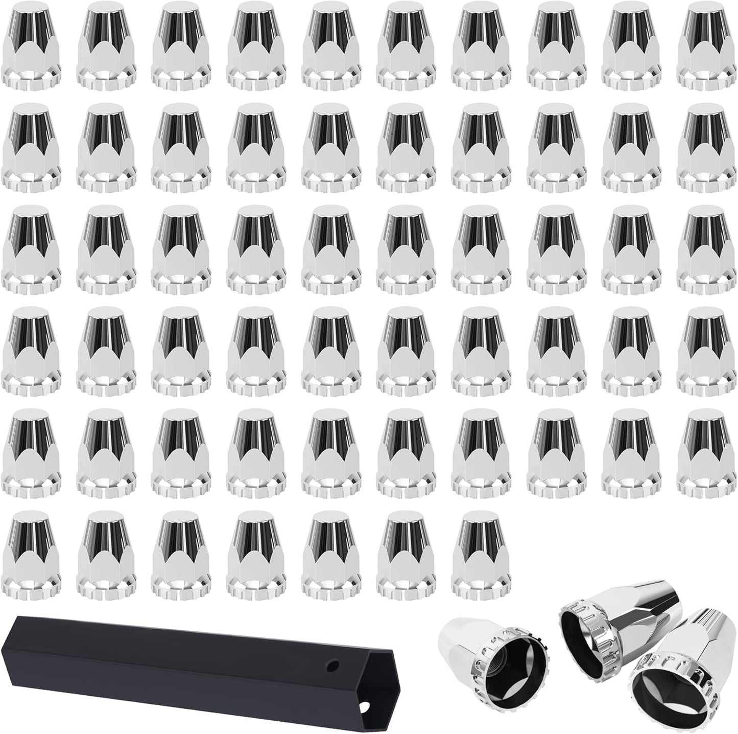 60 Pack Flat Top Lug Nut Covers for Semi Trucks - Chrome Caps