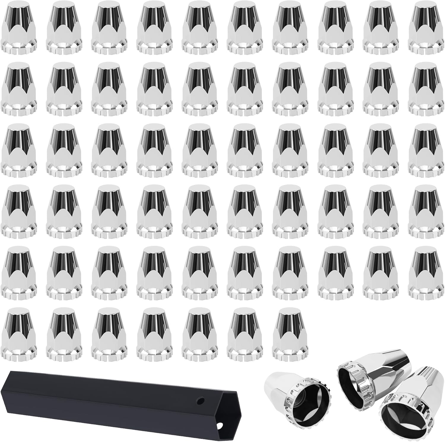 60 Pack Flat Top Lug Nut Covers for Semi Trucks - Chrome Caps