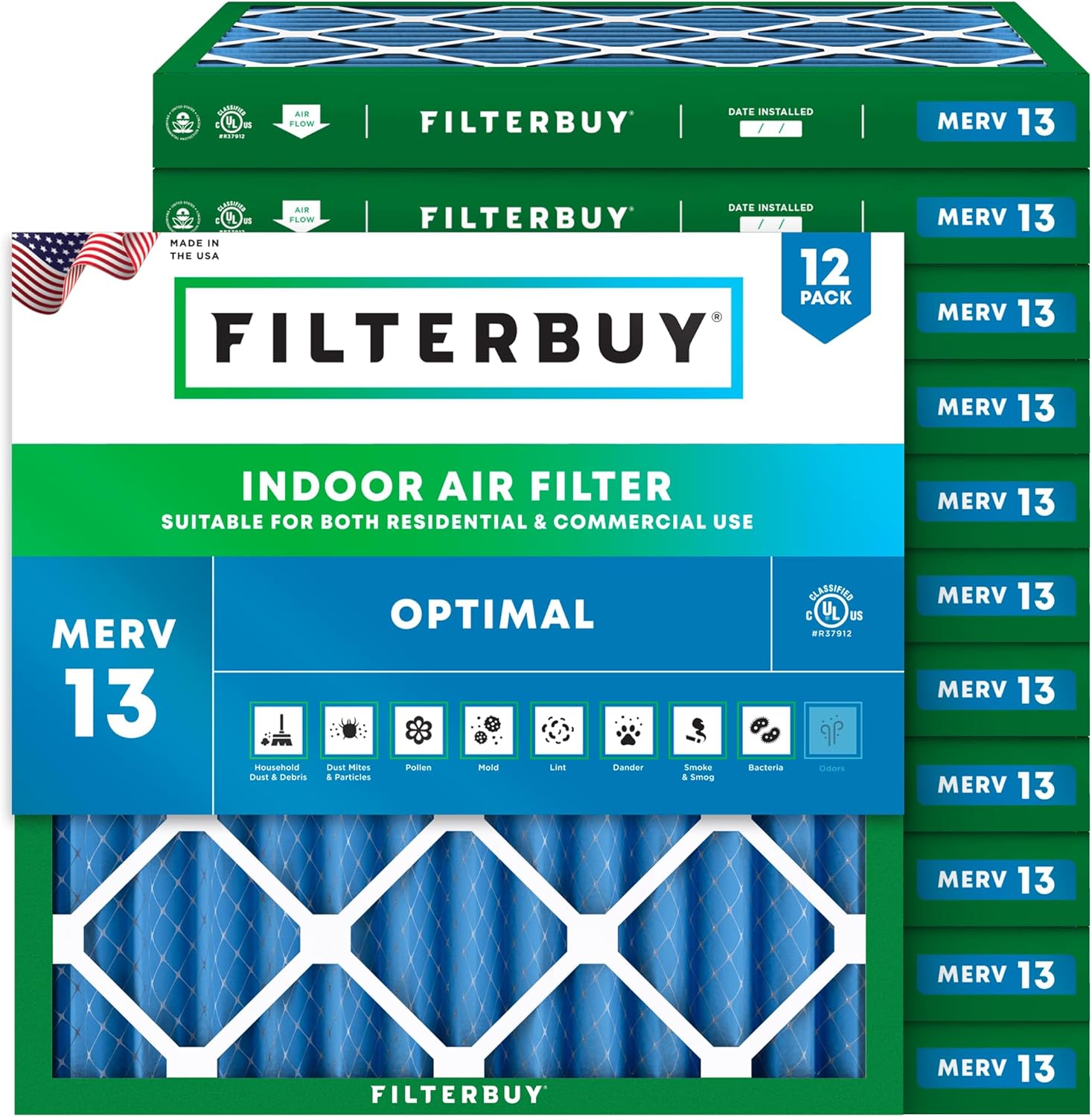 Filterbuy 25x25x2 Air Filter MERV 13 for Health Defense