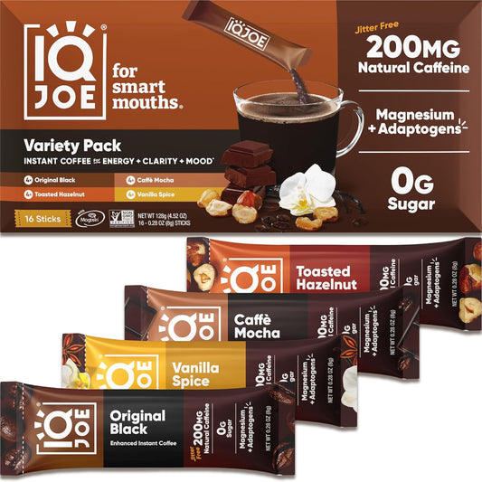 IQJOE Mushroom Coffee Variety Pack - Clarity Boost - 200mg Caffeine - 16 Pack