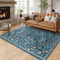Moynesa Floral Washable Rug 5x7 - Boho Teal Botanical Accent