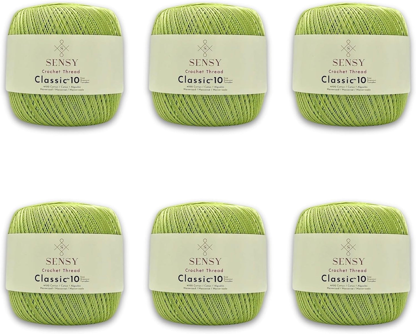 6 Skeins of Sensy Crochet Thread Classic Size 10 in Pistachio Green