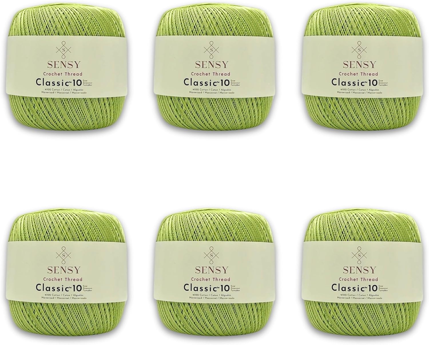 6 Skeins of Sensy Crochet Thread Classic Size 10 in Pistachio Green