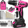 Pink Cordless Drill Set 20V Lithium Power Drill Set for Women