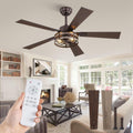 Farmhouse Ceiling Fan with Light 48in - Quiet DC Motor, Rustic Cage