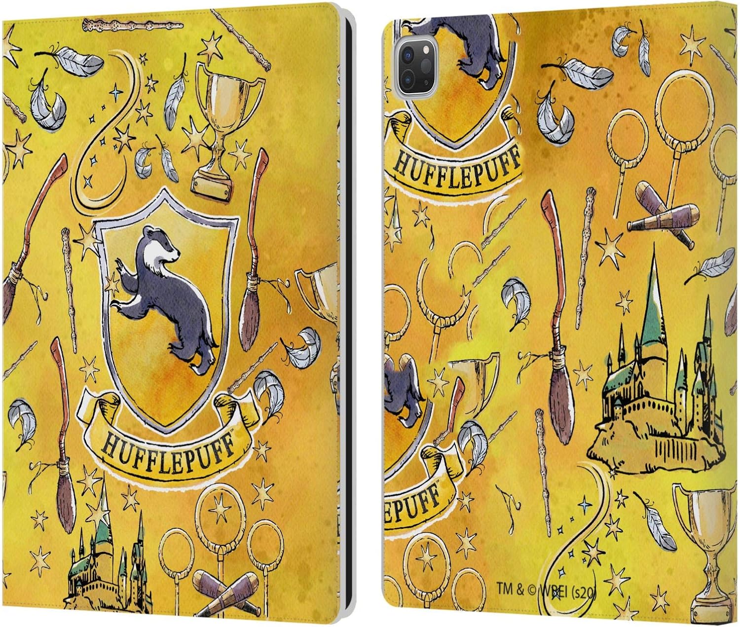 Harry Potter Hufflepuff Pattern Leather Wallet Case for iPad Pro