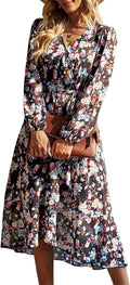Women's Floral Boho Maxi Dress Wrap V Neck Ruffle - Flowy Comfort