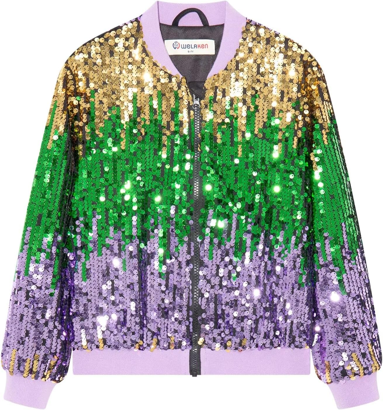 Girls' Ombre Sequin Bomber Jacket with Pockets for Kids