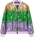 Girls Ombre Sequin Bomber Jacket Lightweight Zip-Up Sparkle