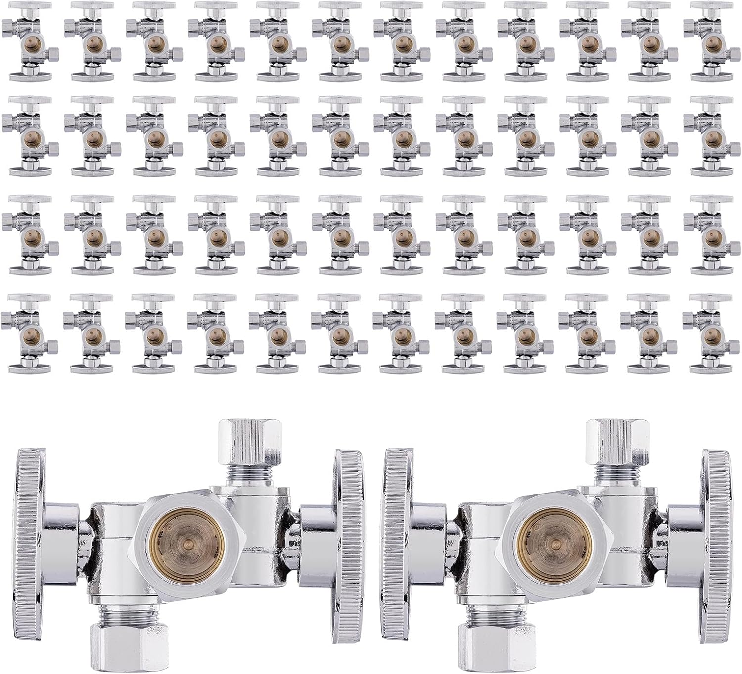 Pack of 50 EFIELD 1/4-Turn Dual Compression Outlet Angle Stop Valves