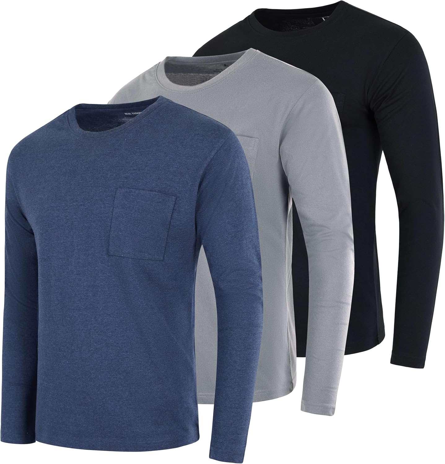 Men's Cotton Performance Long Sleeve Crew Neck Pocket T-Shirt