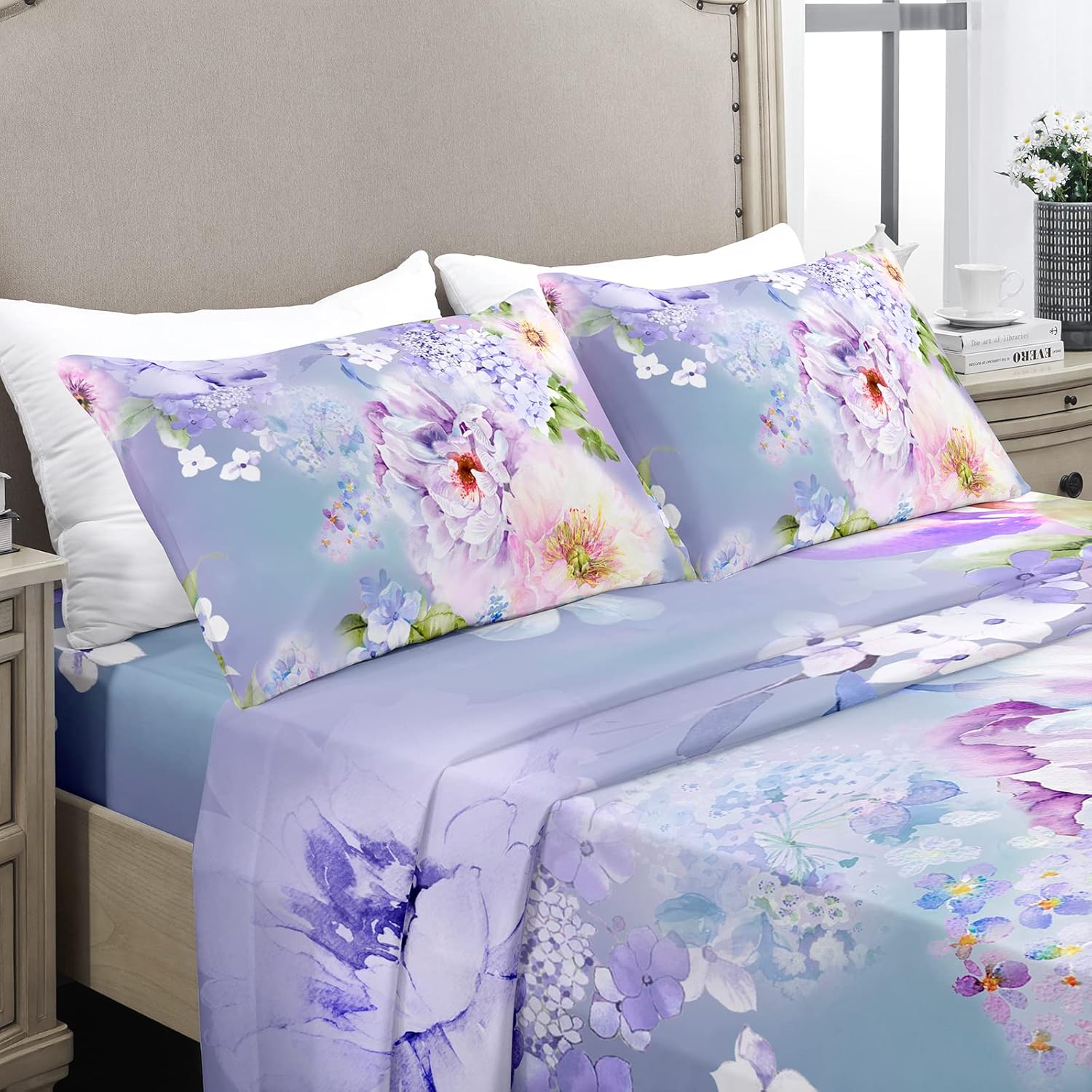 YIYEA Floral King Size Sheets Set - Soft Microfiber Comfort