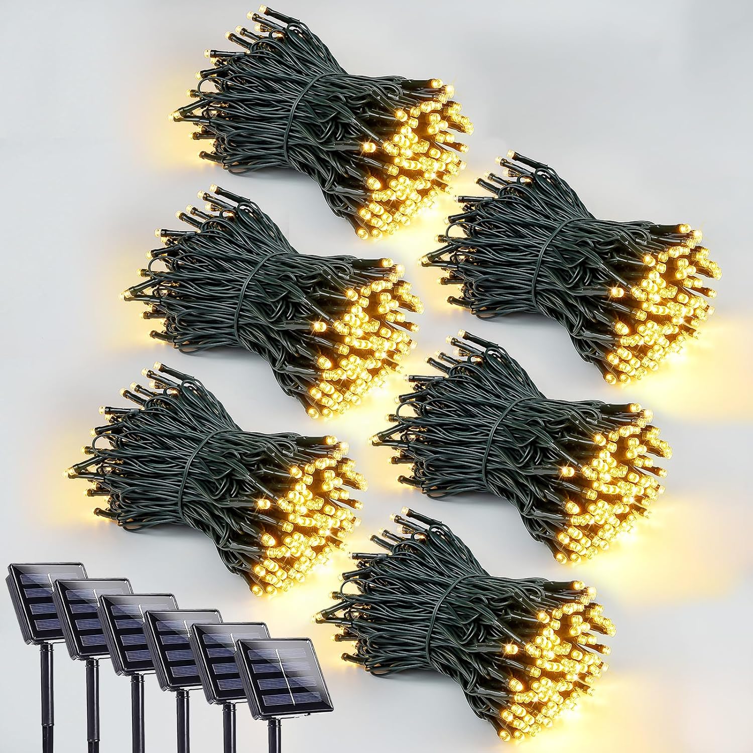 6 Pack 600 LED Solar String Lights for Outdoor Christmas Decor