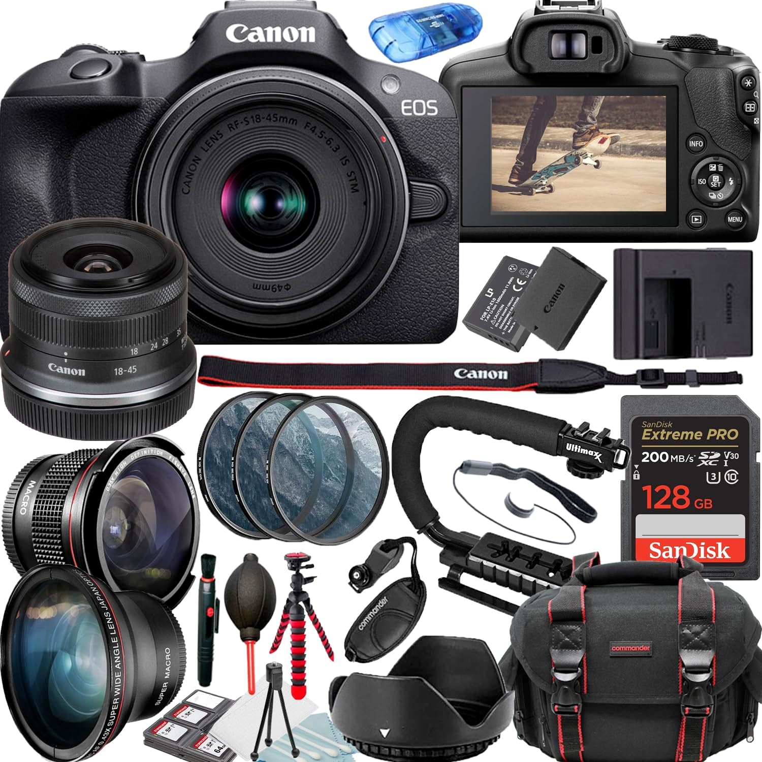 Canon EOS R100 Mirrorless Camera Video Kit with 25PC Bundle