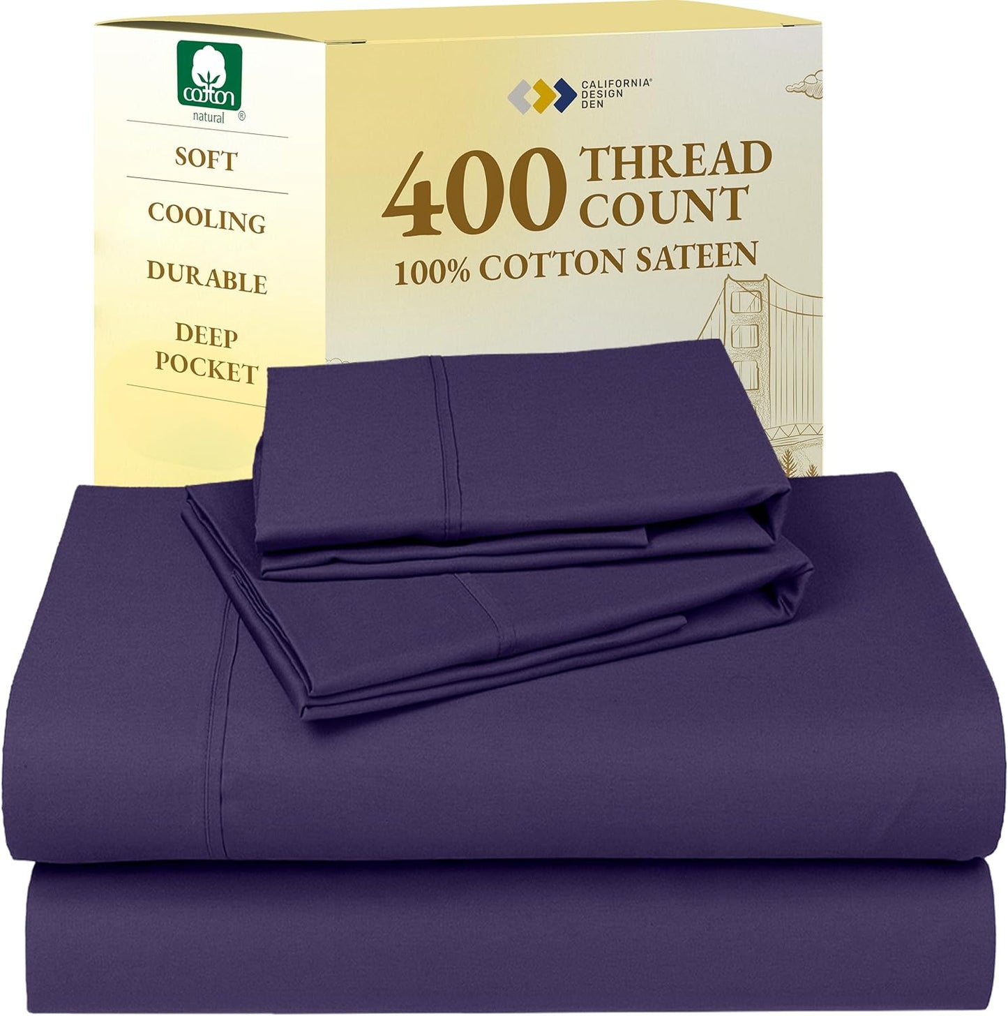 California Design Den King Size Sheets Set - 400 Thread Count Sateen
