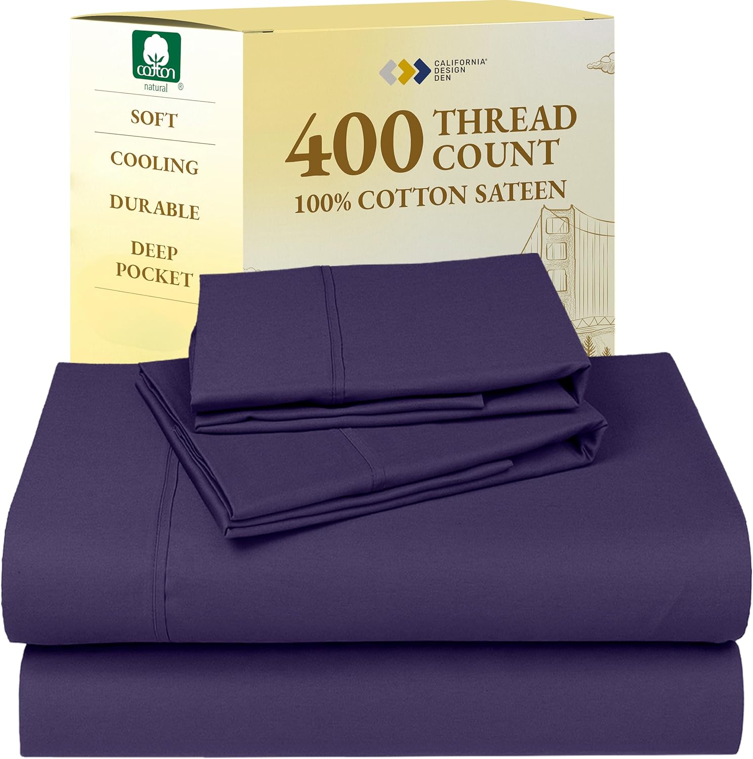 California Design Den King Size Sheets Set - 400 Thread Count Sateen