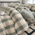 Green Plaid Duvet Cover Set Queen - Soft 100% Cotton