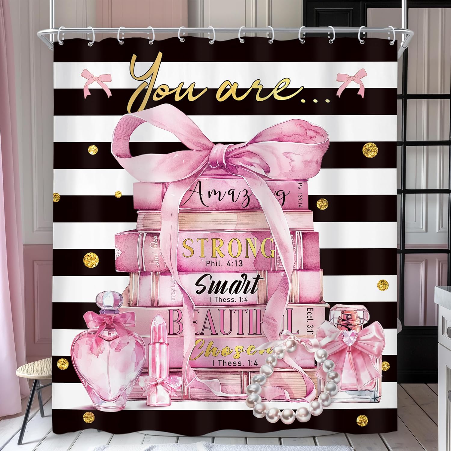 Chic Pink Bow Shower Curtain Set