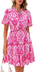 Summer Floral Short Dress V Neck Tiered Ruffle A-Line Mini Dress