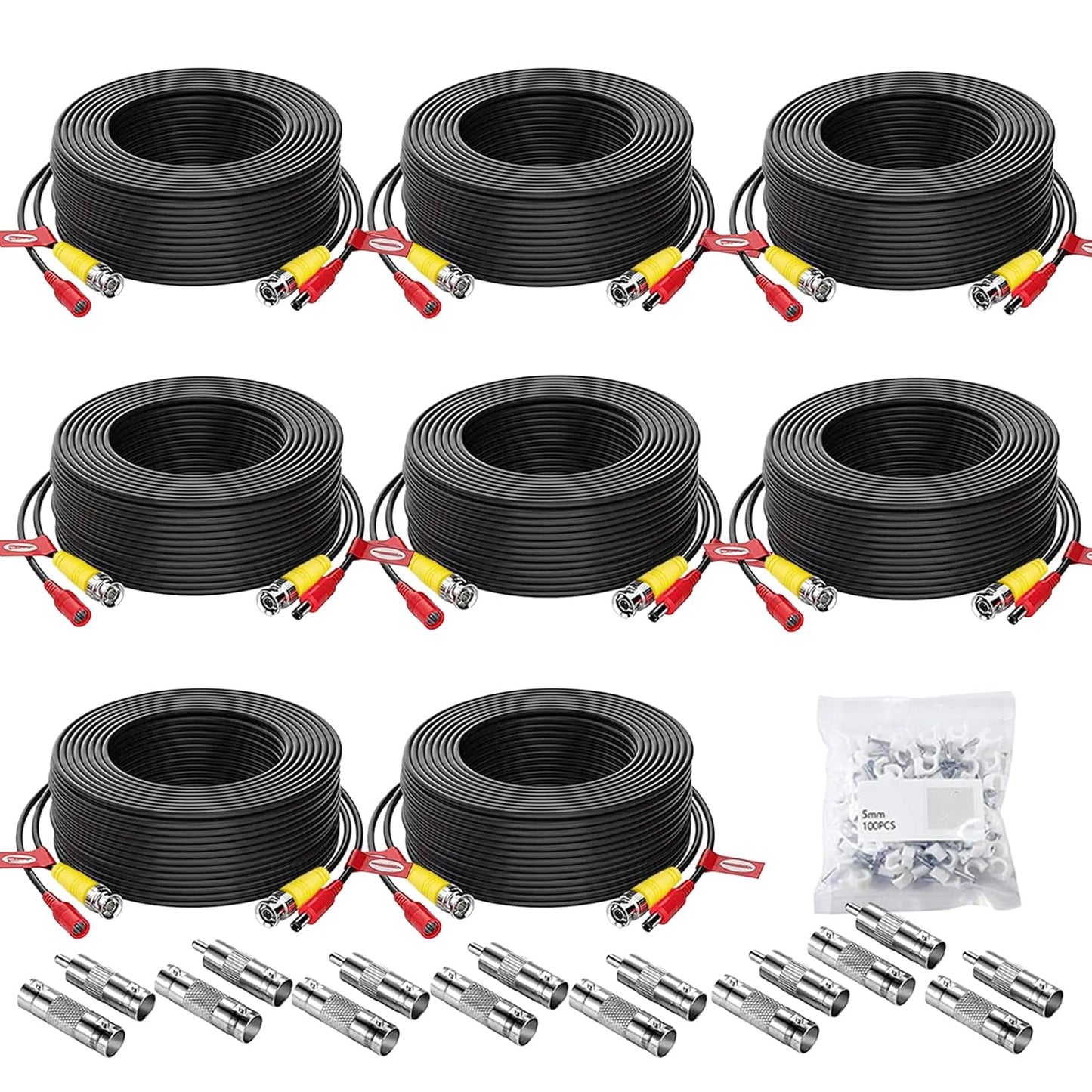 8 Pack 50ft Video Power Cable for CCTV Surveillance Systems