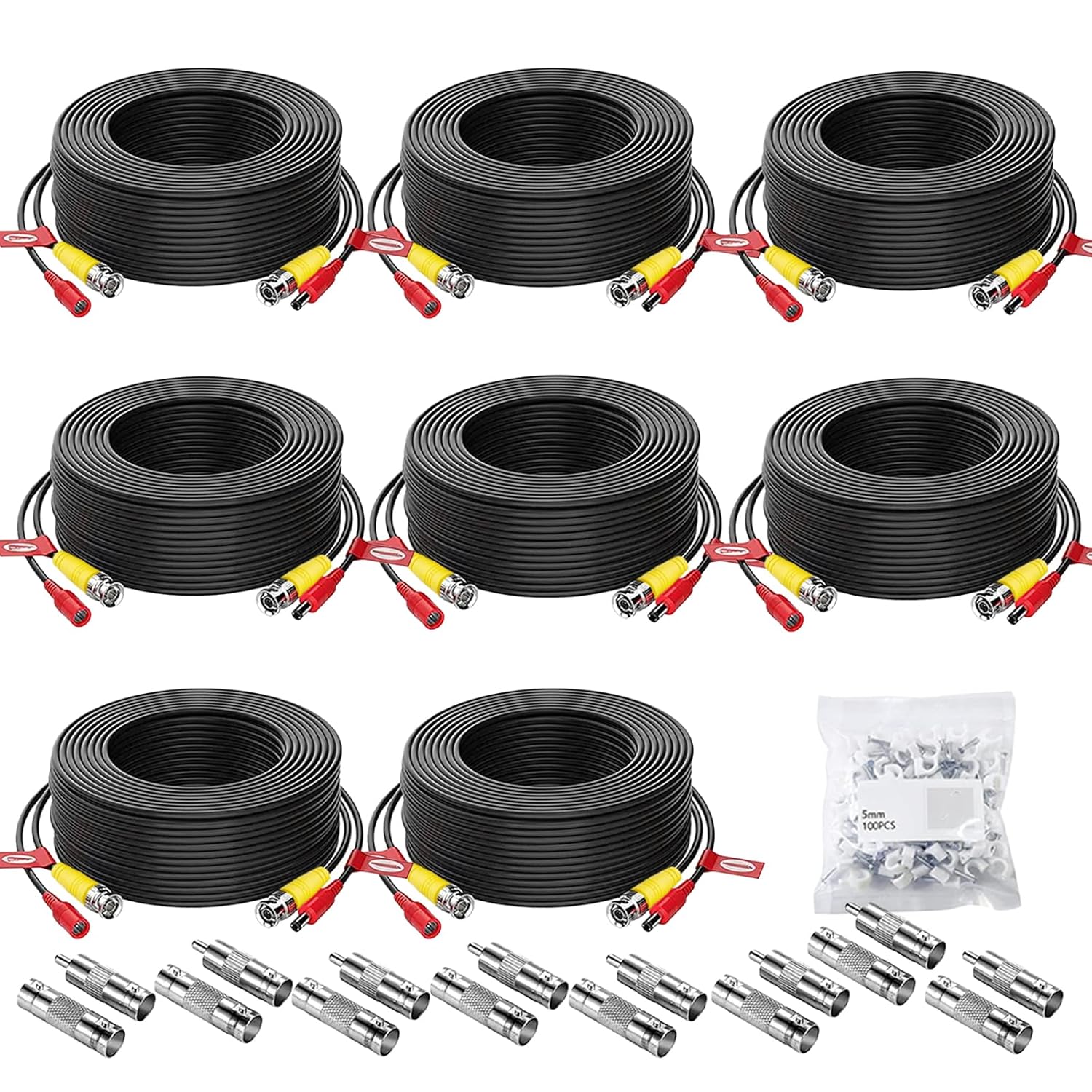8 Pack 50ft Video Power Cable for CCTV Surveillance Systems